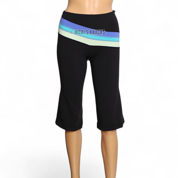 Lululemon Black Crop Yoga Pants Size 6 Retro Rainbow Waistband Luon Leggings - Picture 2 of 10